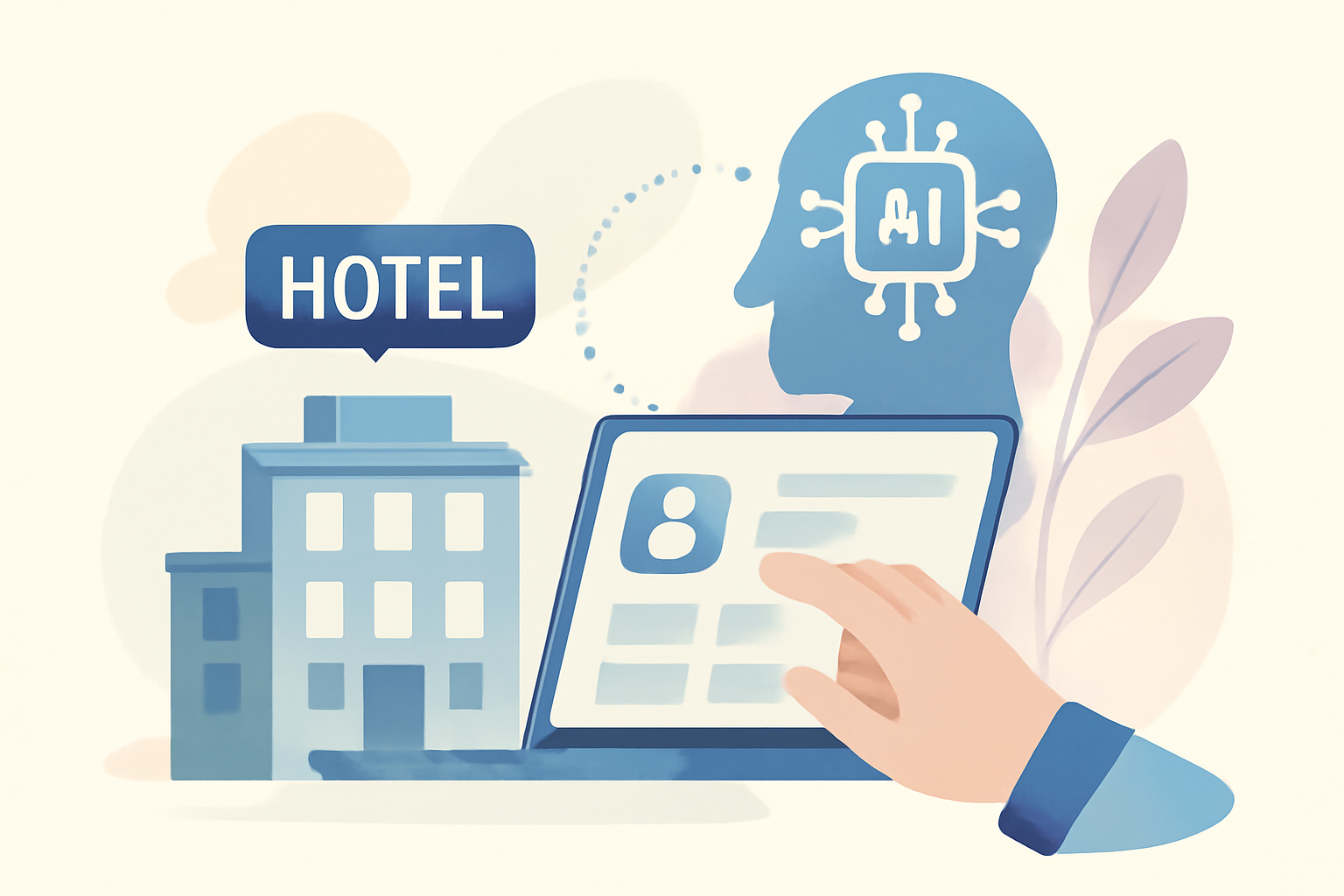 Ilustración sobre CRM nativo para hoteles independientes con IA — GuestBrain (guestbrain.io)