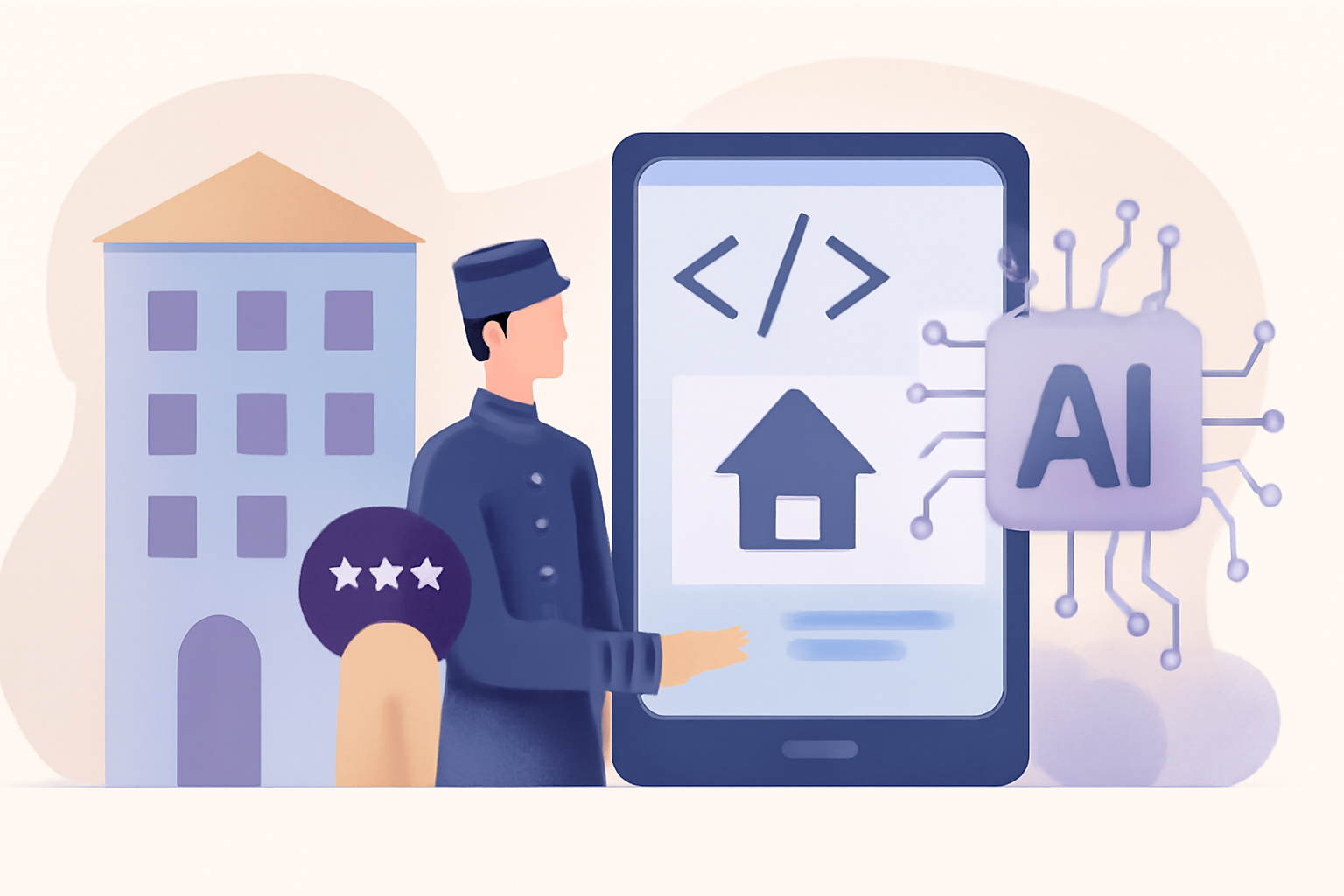 Ilustración sobre Desarrollo de software a medida para hoteles — GuestBrain (guestbrain.io)