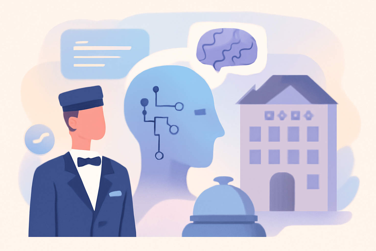 Ilustración sobre Inteligencia artificial en la industria hotelera hoy — GuestBrain (guestbrain.io)