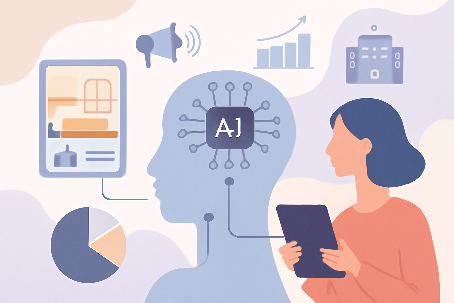 Ilustración sobre Inteligencia artificial en marketing: guía práctica 2026 — GuestBrain (guestbrain.io)