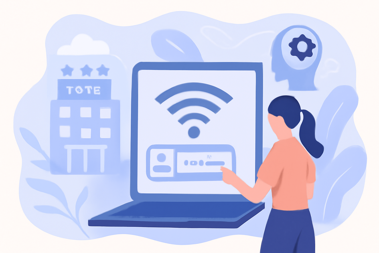 Ilustración sobre Portal cautivo: qué es, cómo funciona y utilidad en hoteles — GuestBrain (guestbrain.io)