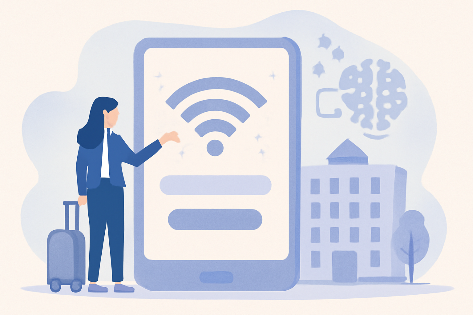 Ilustración sobre Portal cautivo WiFi para hoteles: guía práctica y rentable — GuestBrain (guestbrain.io)