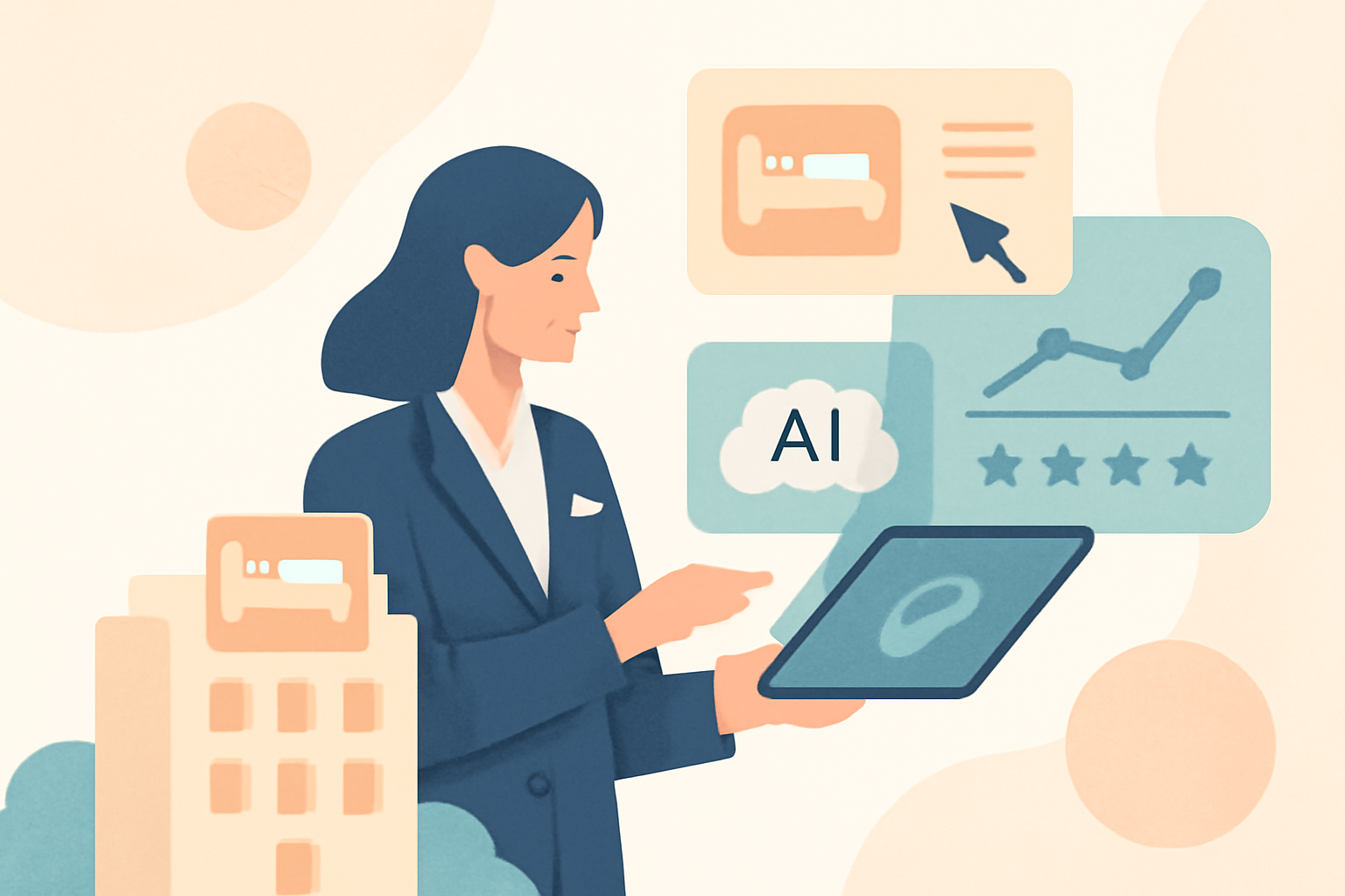 Ilustración sobre Publicidad para hoteles en 2026: guía práctica con ejemplos y — GuestBrain (guestbrain.io)