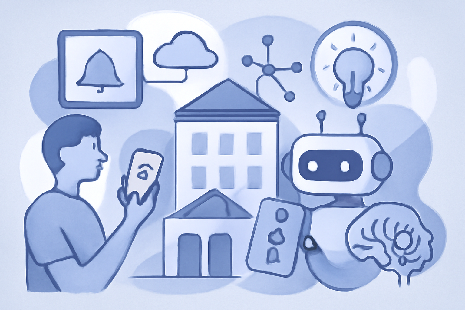 Ilustración sobre Tecnología para hoteles 2026: guía práctica y completa — GuestBrain (guestbrain.io)