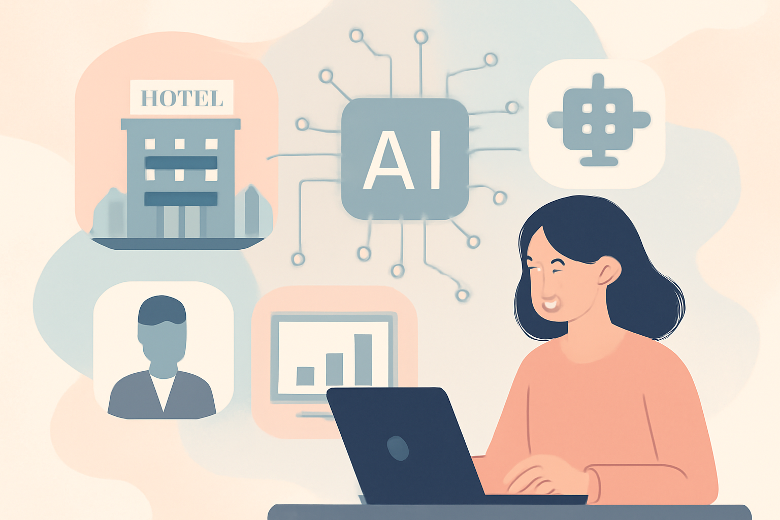 Ilustración sobre Estrategias de marketing hotelero con IA para 2026-2027 — GuestBrain (guestbrain.io)