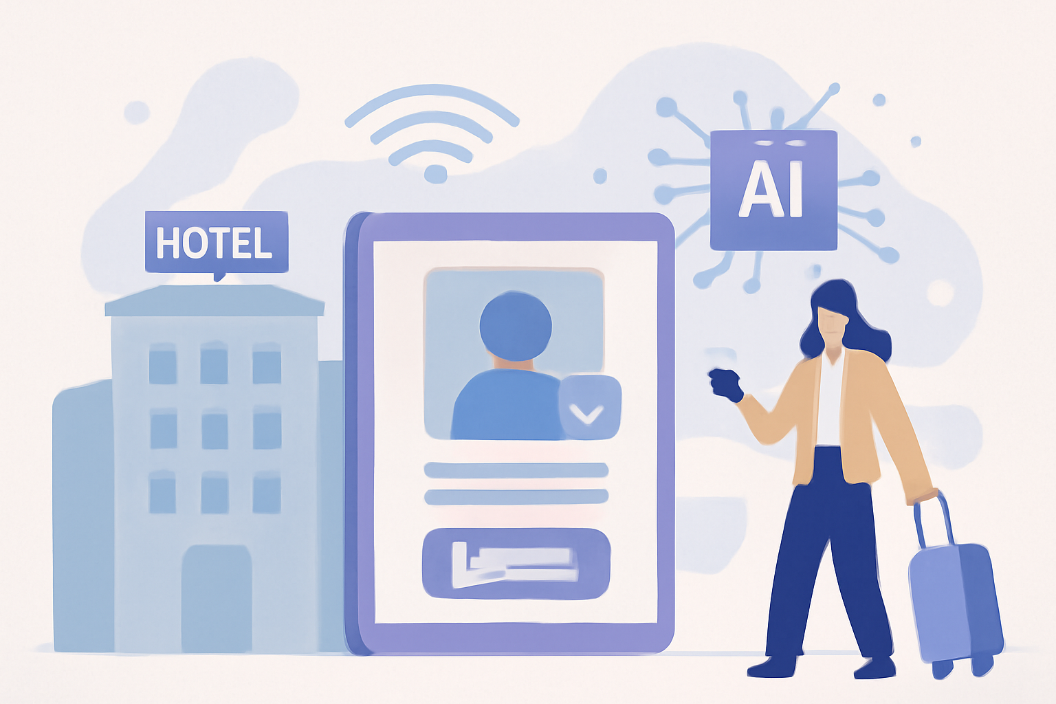 Ilustración sobre WiFi para hoteles: valida huéspedes reales y canal de reserva — GuestBrain (guestbrain.io)