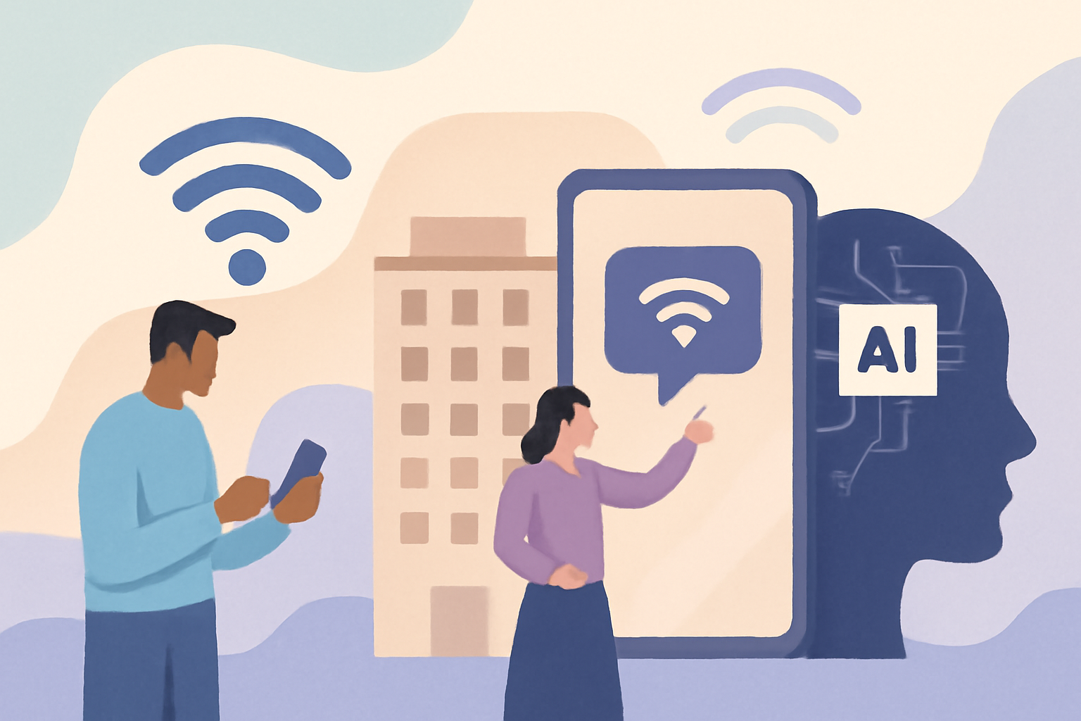 Ilustración sobre Wifi marketing para hoteles: qué es y cómo aplicarlo en 2026 — GuestBrain (guestbrain.io)